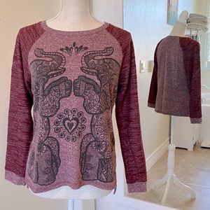 Maroon sweater w/ mirrored elephant image, Hybrid Juniors XL/est. M-L